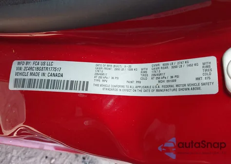 2026 Chrysler Pacifica Select z USA, uszkodzony, nr VIN 2C4RC1BG8TR177517